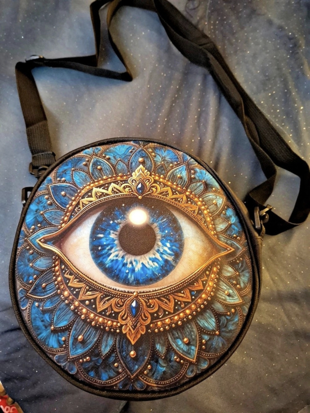 Eye Print Crossbody Bag in Blue & Black Like New